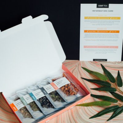 Tea Taster Box with multiple different types of Tea Samples with Information card
