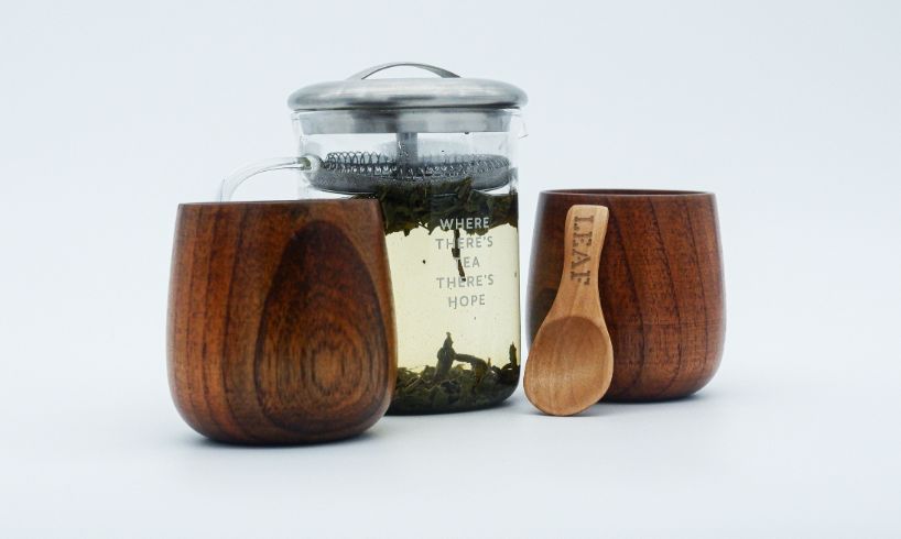 wooden tea cup and pot
