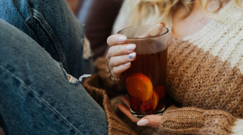 lady drinking autumnal tea