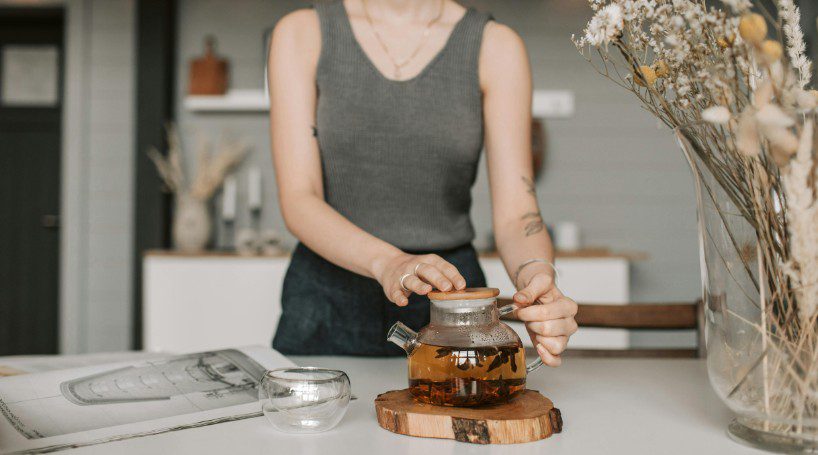 infusing tea leaves with water